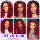 UCUVIC Wear And Go Glueless Wigs Human Hair Pre Plucked Pre Cut Curly 5x5 Deep Wave Bob Wig Human Hair Lace Front Closure Wigs For Black Women 200 Density Curly Wig Glueless Ombre Burgundy 12 Inch