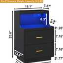 Yusong LED Nightstand Bedside Table with Charging Station 2 Drawers, Modern Sofa Couch End Side Table with LED Lights and Pull-Out Shelf for Bedroom, Black