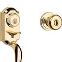 Kwikset Montara Front Door Lock Handle and Deadbolt Set, Entry Handleset Exterior with Interior Door Knob, Polished Brass, Pick Resistant SmartKey Rekey Deadbolt Security