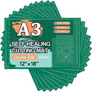 10 Pcs Self Healing Cutting Mat Bulk, 12"18" Rotary Cutting Mats for Crafts, A3 Sewing Boards for Fabric Quilting Scrapbooking Precision Cutting Double Sided 5-Ply