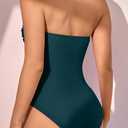Eomenie Women One Piece Tummy Control Swimsuit Halter Scallop Trim Bathing Suits 1 Piece Vintage Ruched Slimming Swimwear (Teal, S)