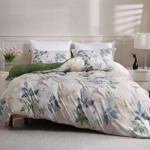 LONAVA Queen Botaincal 3 Pcs Duvet Cover Set, Breathable Soft Microfiber Forest Green Lining Comforter Cover with Zipper Closure, and 2 Anti-Pilling, Fade Resistant Pillowcases, Lavender