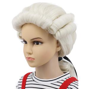 karlery Kids Long Wave Beige Judge Colonial Powdered Wig George Washington Halloween Costume Cosplay Wig