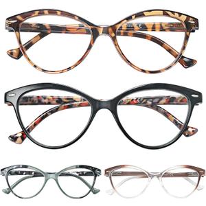 HEEYYOK 1.25 Readers For Women Small Face Womens Reading Glasses Cat Eye 4-Pack Cheaters Reading Glasses Comfort Spring Hinge