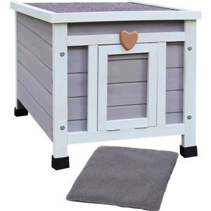 Hicaptain Feral Cat House for Outdoor, Weatherproof Cat House Outdoor, Warm Wooden Small Pet House and Habitats (Grey House + Mat)