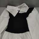 MakeMeChic Women's Color Block Rib Knitted Collar Long Sleeve 2 in 1 Shirt Blouse Peplum Tops Black and White, Small
