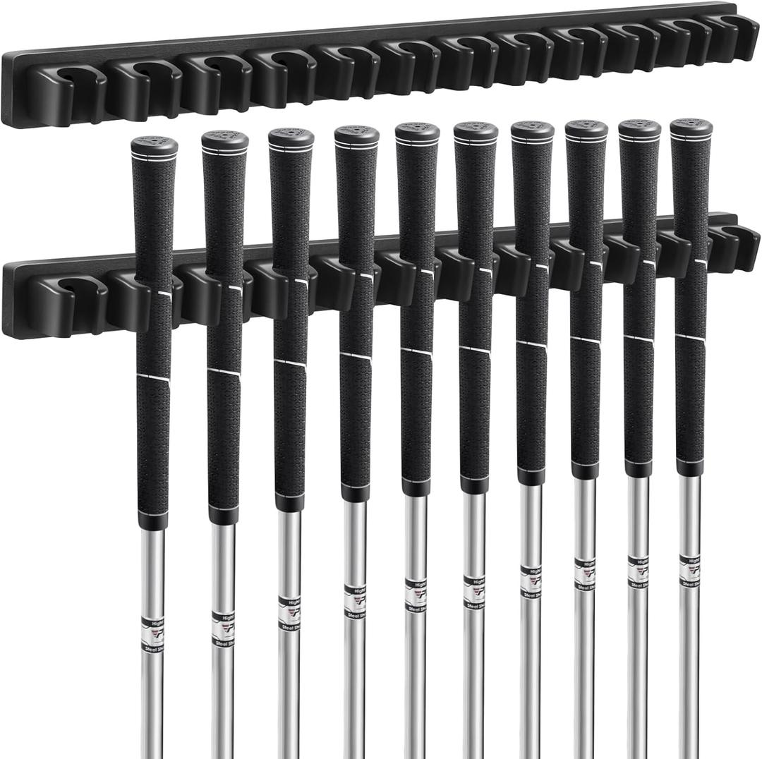 Blueweenly 2 Pack Wooden Golf Club Holder Wall Mount 12 Clips Golf Club Rack Hanger Organizer for Wall Display Garage Putters with Screws, Grip up Type (Black)