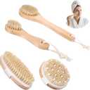 4Pcs Dry Brushing Body Brush Set, Dry Brush Natural Bristle for Back Massage Lipedema Shower Lymphatic Drainage and Cellulite Treatment Improve Blood Circulation, Bath Scrubber for Body
