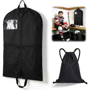 XANGNIER Hockey Jersey Garment Bag with Helmet Bag, Youth Hockey Accessory Gear Goalie Bags Organizer, Heavy Duty Equipment Bags for Storing Jerseys, Shoulder Pads, Elbow Pads, and Gloves, Black