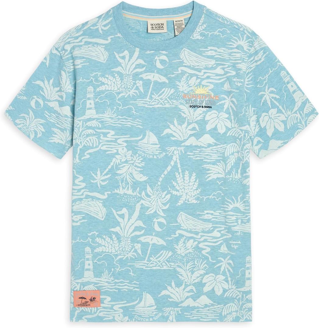 Scotch & Soda Boys' Short Sleeve Graphic T-Shirt, Crewneck (Blue, S)