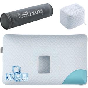 Ear Piercing Pillow with Foam Plug for Side Sleepers-Ear Pillow with Off Center and 5.1"X3.2" Large Ear Hole for Ear Pain/CNH, Soft CertiPUR-US Memory Foam, Cooling Removable Cover, Travel 22"X13"X4''