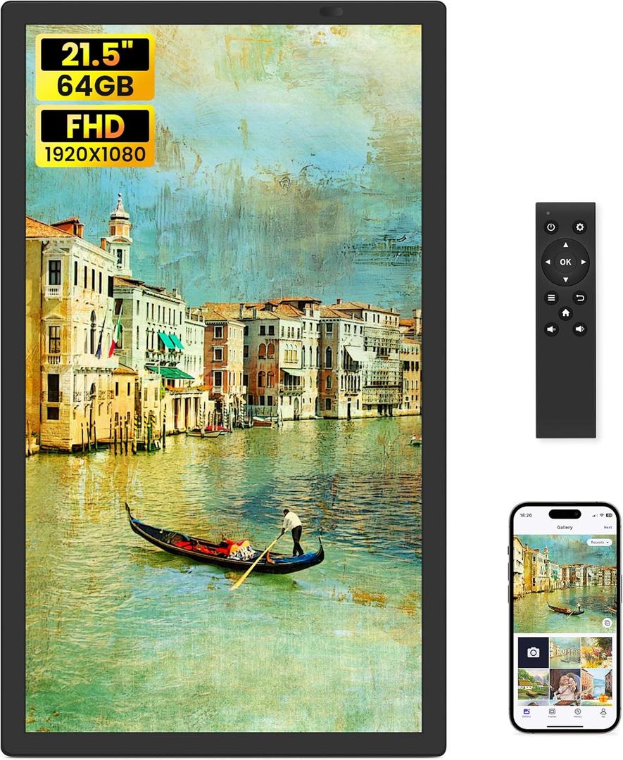 Uhale 21.5 Inch Large Digital Picture Frame WiFi with Remote Control, 1920 x 1080 FHD IPS No Touch Screen Electronic Photo Frames with 64GB, Support SD USB, Share Photos Videos Instantly