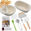 Bread Proofing Basket Set, Round 9 Inch and Oval 10 Inch Banneton Bread Bowl, Sourdough Bread Making Supplies Tools with Bread Lame, Danish Whisk, Bowl Scraper, Sourdough Scraper, Liners
