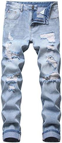 QIMYUM Mens Ripped Jeans, Distressed Destroyed Slim Fit Straight Leg Denim Pants Size:32