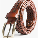 Men Braided Woven Genuine Leather Belt Brown