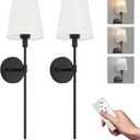 Aipsun Battery Operated Wall Sconce Set of 2, Rechargeable Wall Lights Black Indoor Dimmable Wireless Wall Sconce with Remote 3 Color Temperatures (Bulbs Included)