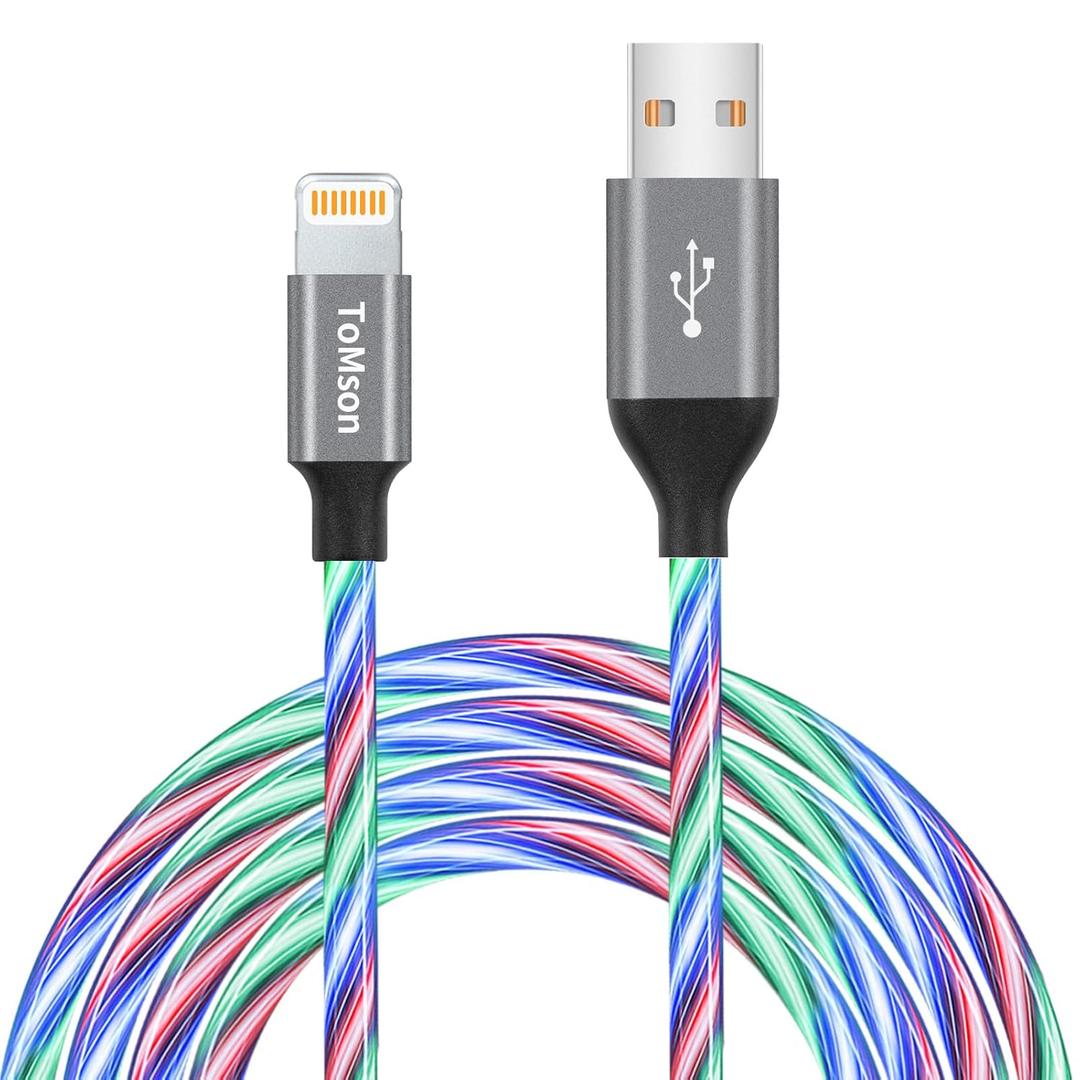 LED iPhone Charger Cord Light Up Lightning Cable | MFi Certified Apple Charger | Cool USB Fast Charging for iPhone 14 13 12 11 Pro Max XR X SE 8 Plus, iPad iPod and More (RGB, 6 FT)