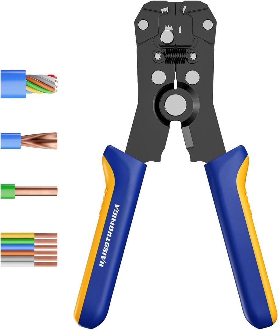 haisstronica Self-Adjusting Wire Stripper,2 in 1 Stripper/Cutter 6 inch Heavy Duty Automatic Wire for 10-24 AWG Stranded,Solid,Landscape Etc