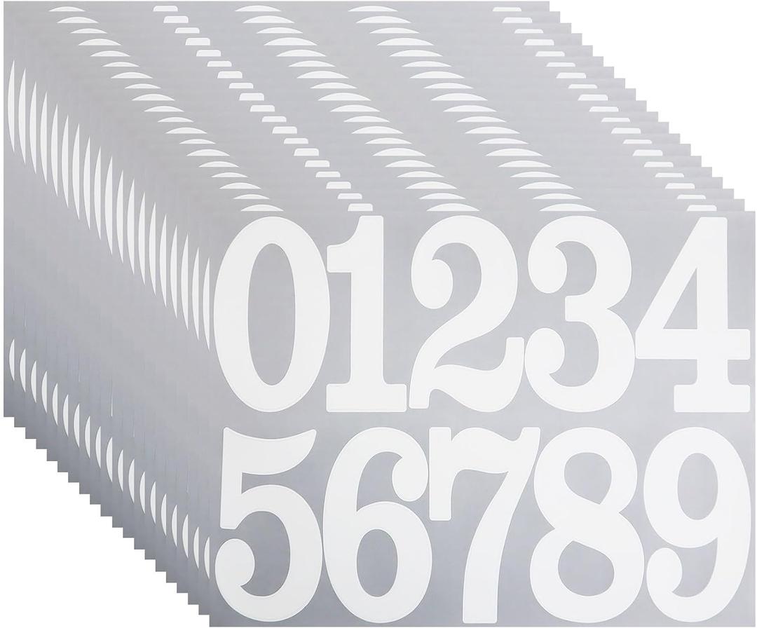 20 Sheets 4-Inch White Number Stickers, 200 Pieces Self-Adhesive and Waterproof Large Numbers Decals for House Address, Mailbox, Warehouse, Outdoor Signs, Classification