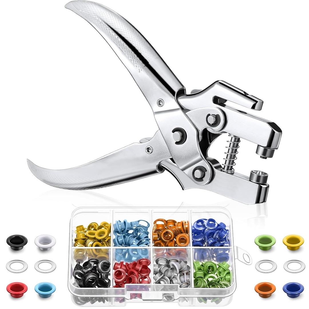 Honoson 3/16 Inch Grommet Tool Kit Eyelet Plier Set Hole Punch Grommet Hand Press Pliers with 200 Pieces of Eyelets for Shoes Clothes Bags(Multicolor)