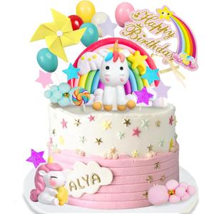 24 PCS Unicorn Cake Topper, Unicorn Rainbow Cake Decorations with Rainbow Stars Unicorn Ballons Happy Birthday Cake Decorations for Boys Girls Kids Birthday (Style 3)