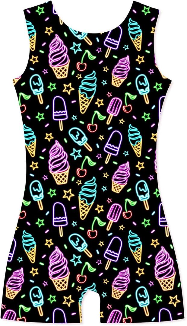 Idgreatim 2-10 Years Gymnastics Leotards for Girls Sparkly Biketards Unitards Athletic Tumbling Outfit (Neon Ice Cream)
