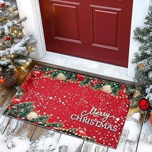 TYUU Christmas Door Mat, Outdoor & Indoor Merry Christmas Door Mats Outside Holiday Door Mats for Front Door, 17"x30" Christmas Red