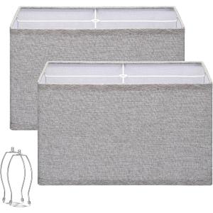 Rectangular Lamp Shades Set of 2, 16"L x 8"W x 10"H Large Lamp Shade, Gray Lampshades for Floor Lamps Table Lamps, Natural Linen Hand Crafted, Spider, Harp Holders Included, Easy Assembly Required
