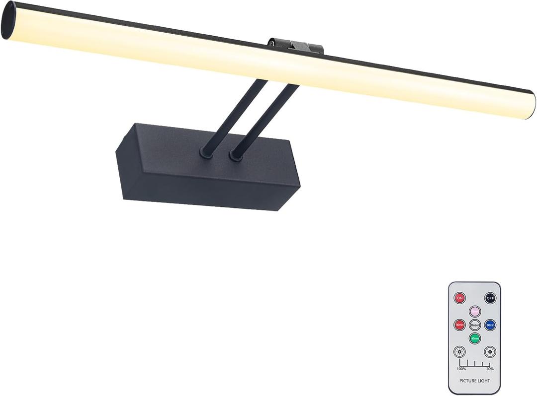 Picture Light, 16" AA Battery Picture Light,Full Metal Picture Frame Light,Wireless Picture Lights with Remote for Wall Display, Photo,Library Black