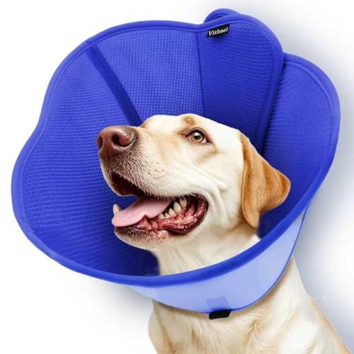 Vithael Upgraded Dog Cone Collar for Dogs After Surgery, Soft Breathable Pet Recovery Collar with Double-Layer Design, Adjustable Dog Cone Collar for Large Medium Dogs, Elizabethan Collar (S, Blue)