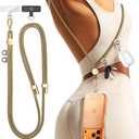 Manna Joy Phone Lanyard Crossbody with 2 Hanging Loops: Metal Buckle Adjustable SkinFriendly Cell Phone Strap for iPhone Around,HandsFree Universal Anti Theft Neck Lanyards For Outdoor Travel,Khaki