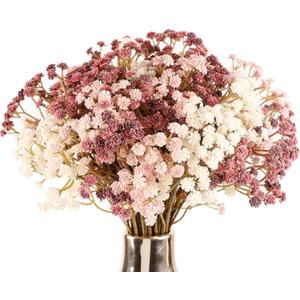 Baby Breath Flowers Fall Flowers Artificial Bulk, 10Pcs Fall Decor Fake Gypsophila Plants Bouquets Flowers Real Touch Faux Babies Breath Arrangement for Home Autumn Wedding Party Vase Decoration Pink