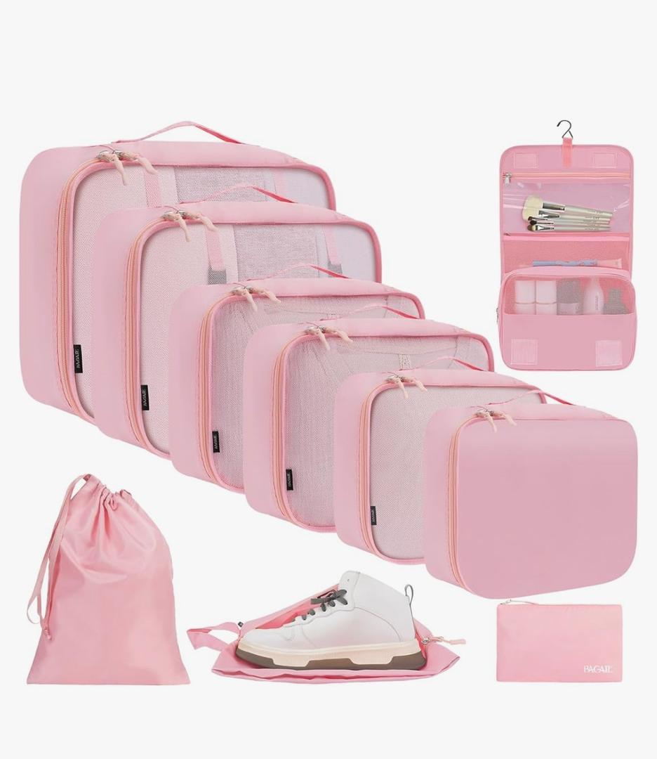 BAGAIL 8 Set Packing Cubes Various Sizes Packing Organizer for Travel Accessories Luggage Carry On Suitcase, Pink