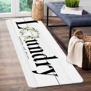 Laundry Room Runner Rug for Hallways Kitchen Runner mat Non Slip 24"x 72"Washable Rugs with TPR Backing Soft Floral Text Carpet Indoor Machine Washable Accent Rug Low Pile Carpet (D6-white)