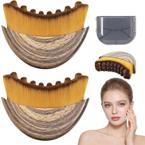 2 PCS Lymphatic Contour Face Brush, Makeup Brushes Lymphatic Drainage Massager, Soft Natural Bristle Facial Cleansing & Sculpting Brush, Ergonomic Hypoallergenic Skin Care Tool