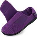 HomeTop Women's Corduroy Slippers Comfy Adjustable Hook and Loop Memory Foam Indoor Closed-back House Shoes for Diabetic Swollen Feet Size 8, Mauve Purple 