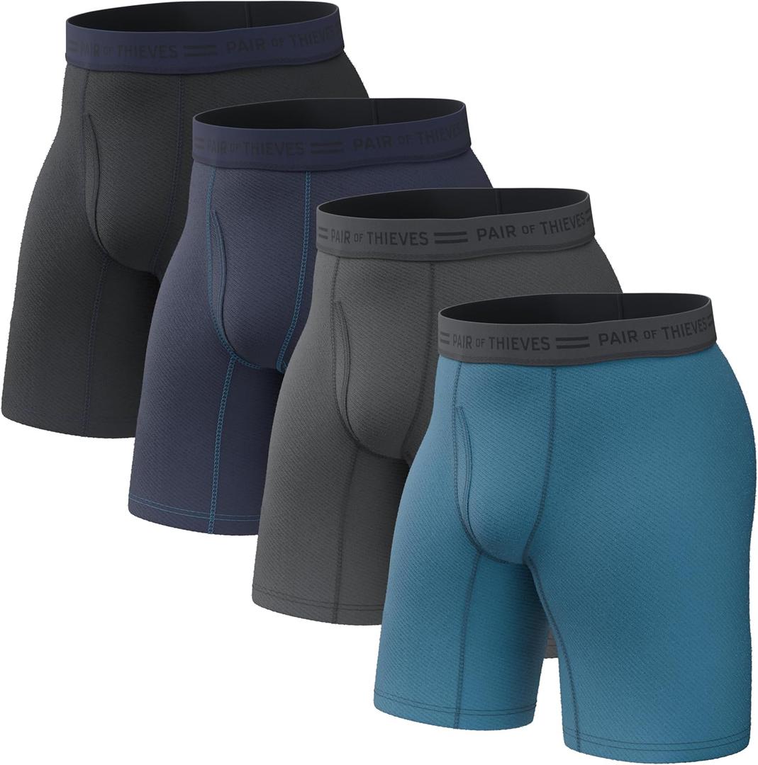 Pair of Thieves Mens Long Boxer Briefs Soft, Breathable, Quick-Dry Underwear with 4-Way Stretch Multi-Pack (Navy) 
X-Large