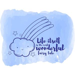 Children The Most Wonderful Fairytale Adventurous Quote Wall Decal Decoration Life Itself Cute Happy Smiling Cloud Beautiful Little Stars Lasts Years and Easily Removable - Size: 30 in(W) x 24 in(H)
