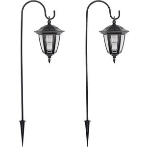 MAGGIFT 34 Inch Hanging Solar Lights, Decorative Garden Lanterns with 2 Shepherd Hooks, Solar Powered Coach Lights, Warm White LED Outdoor Lighting for Landscape, Yard, Pathway and Patio, 2 Pack