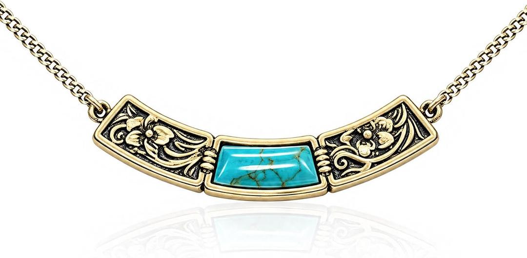 Wrangler Carved Floral Turquoise Necklace, Western Jewelry for Women