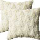 AVOIN colorlife Christmas Tree Beige Throw Pillow Covers Set of 2, 16 x 16 Inch Soft Plush Faux Fur Jacquard Festivals Winter Cushion Case Decoration for Sofa Couch