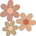 Maitys 3 Pieces Boho Daisy Wall Decor Natural Rattan Flower Wall Hanging Art Wooden Boho Art Nursery Flowers Farmhouse Hanging Decor for Home Office Nursery(Fresh Color)