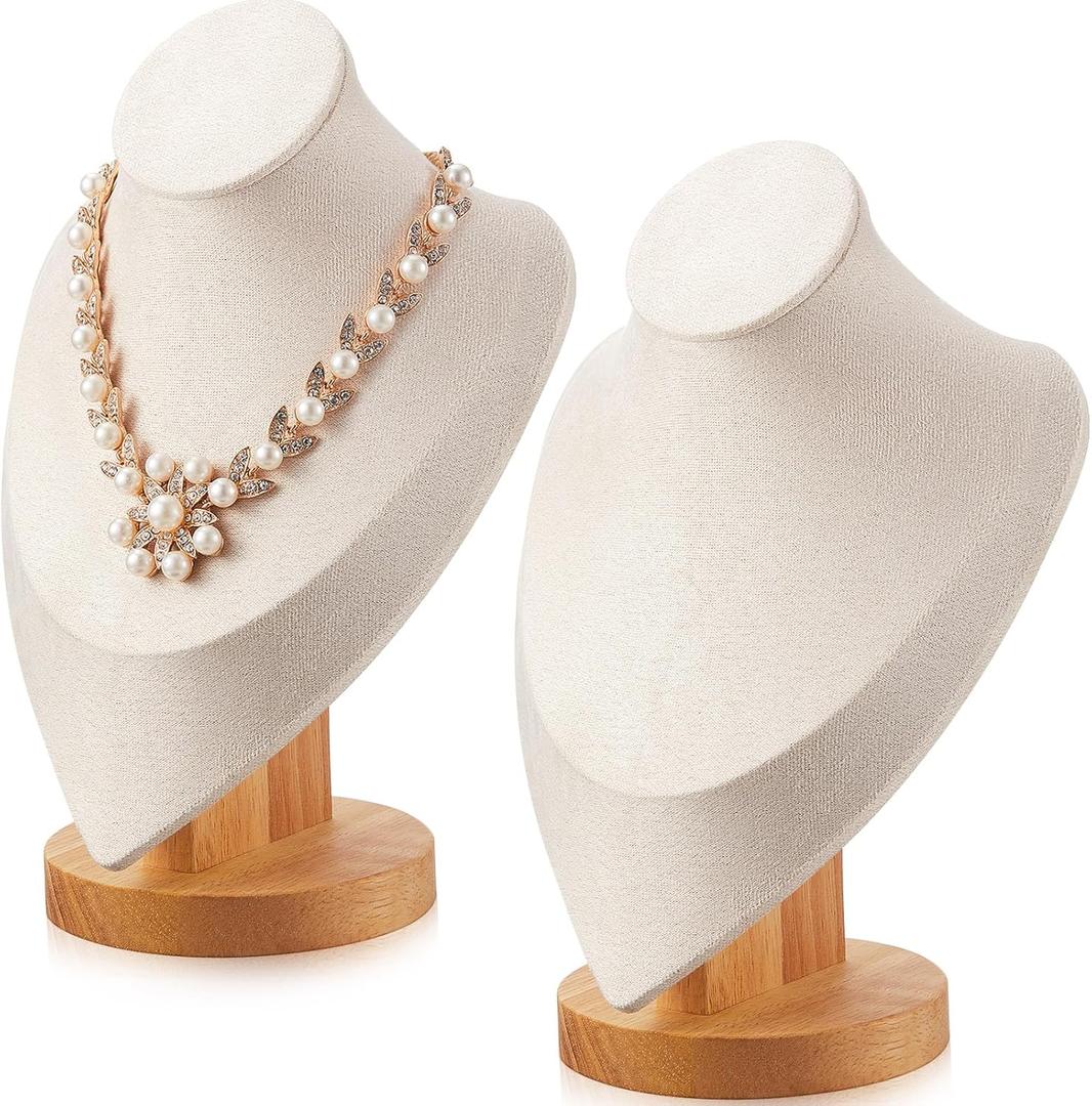 Juexica Necklace Display Stand Bamboo Jewelry Bust Display Stands Necklace Bust for Selling for Vendors Home Trade Organizer(Beige, 9.2 * 6.1 Inch)