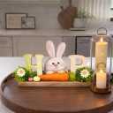 Easter Table Decorations, Wooden Bunny Tabletop Decor with HOP Sign, Rustic Farmhouse Table Centerpiece, Spring Decorations for Home, Easter Bunny Home Decor for Tiered Tray, Mantel, Shelf, Entryway & office