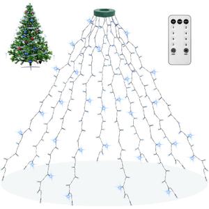 Christmas Tree Lights String, 200LED Christmas Lights for Tree with 8 Light Modes & Memory Function, 5FT x 10 String Lights with Timing & Remote Control for Xmas Holiday Decorations - Cold White