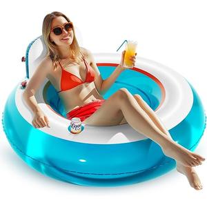 QPAU Inflatable Lounger Float with Backrest & Cup Holder, Heavy Duty Pool Floaties for Adults, 44" Thickened Pool Float Chair for Swimming, Lake, Beach Party
