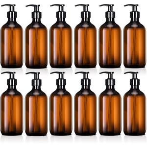Tessco for you 12 Pack Amber Soap Dispenser Empty Plastic Pump Bottles Dispenser Refillable Shampoo Container for Hand Sanitizer Soap Lotion Body Wash Conditioner Bathroom Kitchen Travel (12 oz)