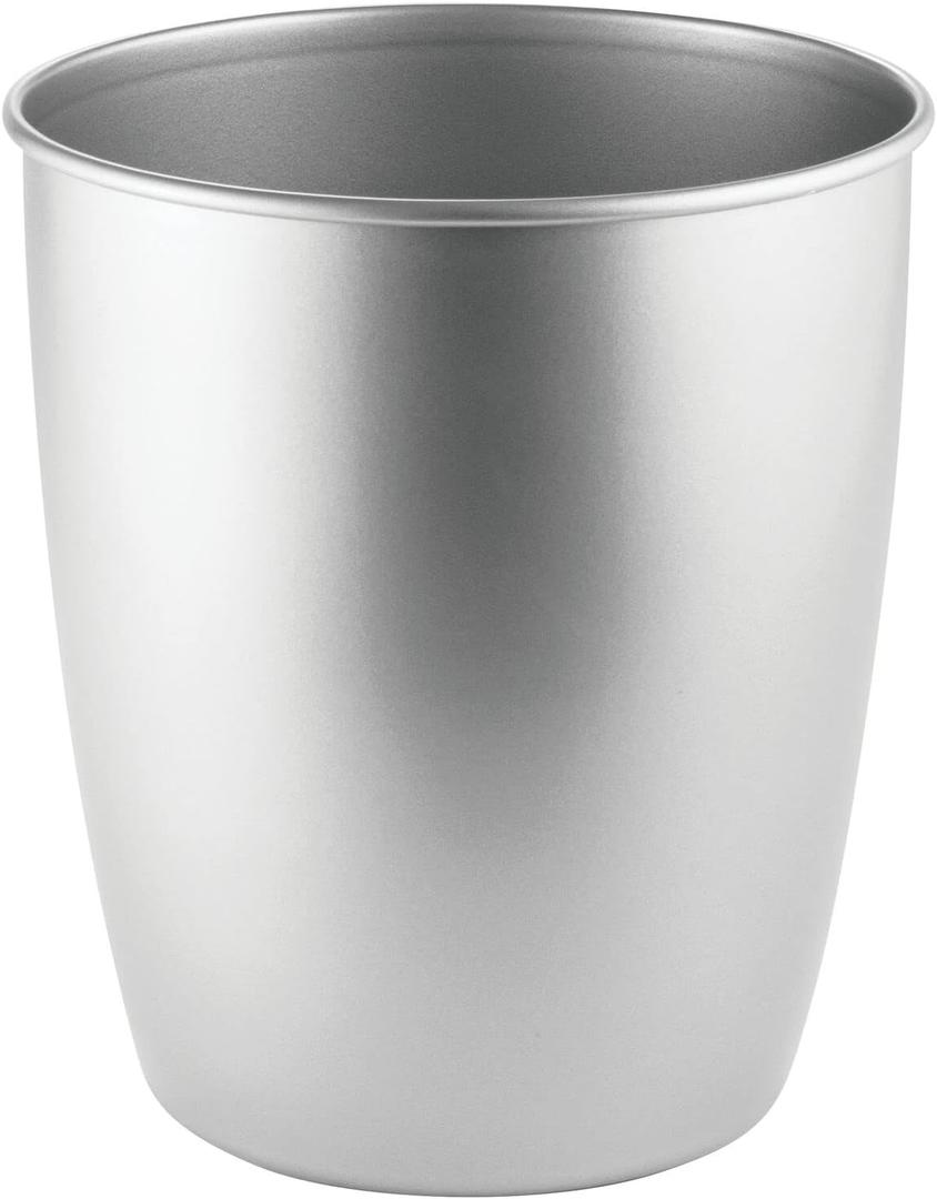 mDesign Small Steel Round Trash Can Bucket - 1.5 Gallon Wastebasket, Garbage Container Bin for Bathroom, Powder Room, Bedroom, Kitchen, Home Office - Hamill Collection - Chrome