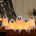 Set of 5 Halloween Ghost Decoration 14" 11" 9" Ghosts Table Centerpieces with LED Candles with Metal Stand Spooky Halloween Tabletop Crafts for Party Indoor Home Room Kitchen Office, 3 Sizes