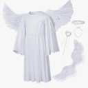 Irtysh Kids Angel Costume With Angel Feather Wings headband Wand Set For Girl's Halloween Birthday Cosplay Size S